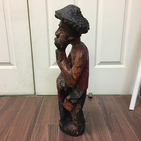 24" Hand Carved and Painted Working Man Wooden Statue Figure - Picture 8 of 11